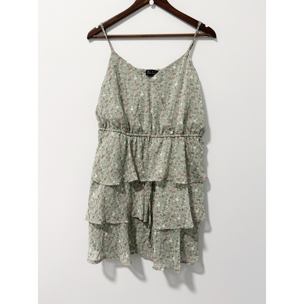 Trixxi Mini Dress Womens Size XL Sage Green Floral Tiered Ruffle Coquette Soft